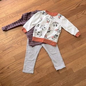 3T Boys Disney Mickey Mouse long sleeve pants bundle outfit set grey purple